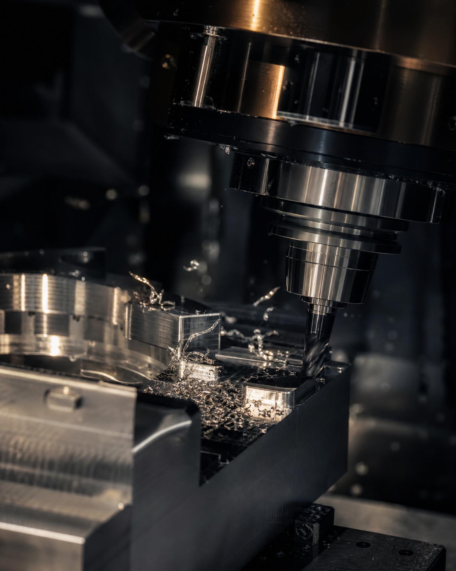 CNC machining centre cutting solid billet aluminium